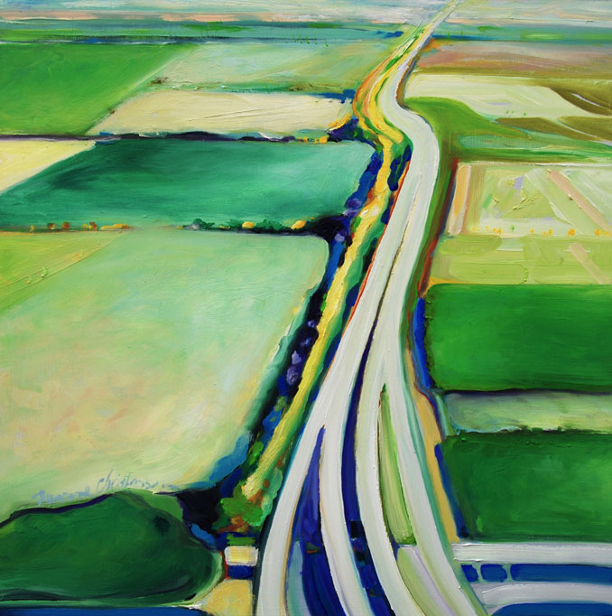 Above Texas original oil painting of an aerial view of Texas by Francene Christianson