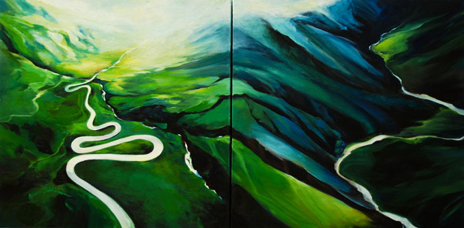 Above the Curves aerial view of  landscape oil painting by Francene Christianson