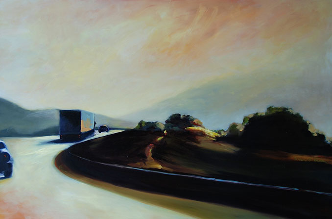 Freeway Curve original landscape painting by Francene Christianson