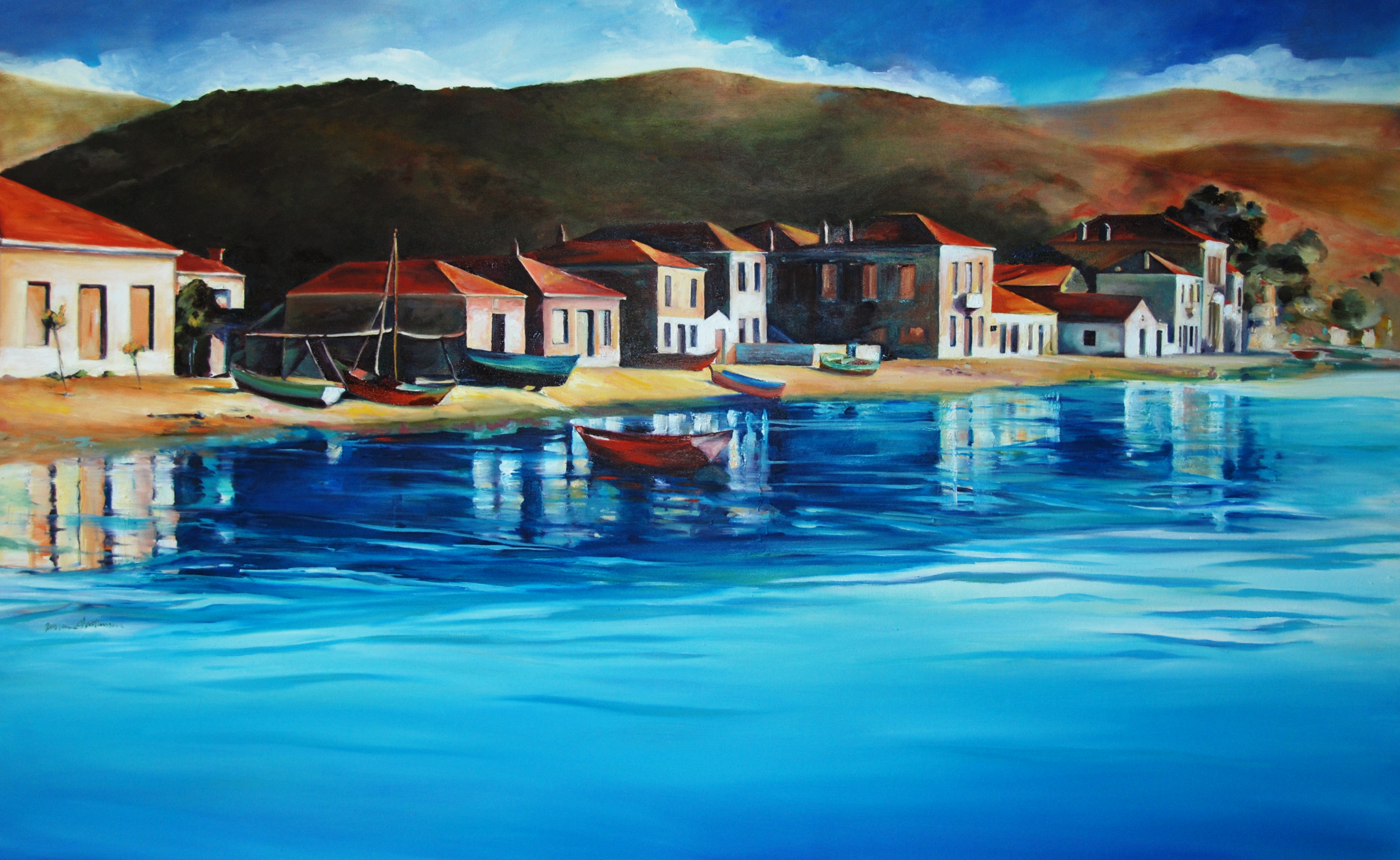 View of Milina Greece painting by Francene Christianson