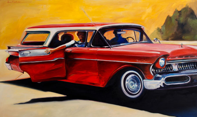 Red 1957 Mercury classic car oil painting by Francene Christianson Yosemite