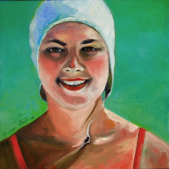Woman in Bathing Cap original oil painting by Francene Christianson