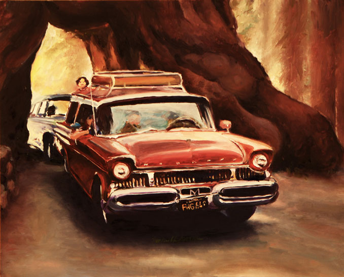Driving Through the giant sequoia tree in Yosemite 1960's 