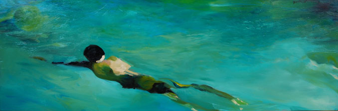 Evening Swim 1 original oil painting of a swimmer in a pool at night by Francene Christianson