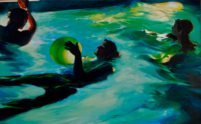 Evening Swimmers detail of original oil painting by Francene Christianson
