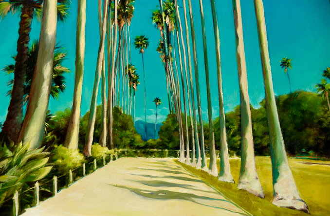 detail original oil painting by Francene Christianson palm trees California