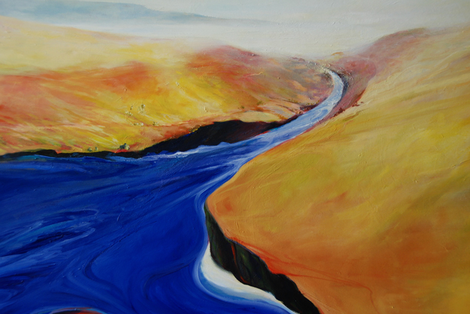 Purple River landscape original oil painting by Francene Christianson