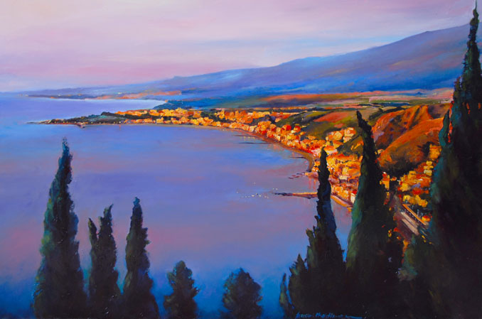 Sicilia Taormina Sicily Mount Etna landscape oil painting bu Francene Christianson