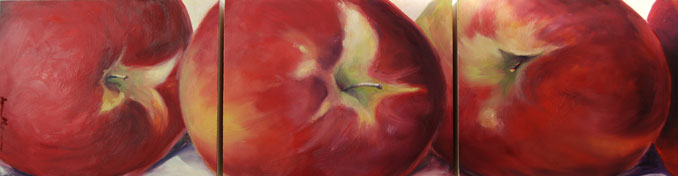 Honey Crisp Apples triptych painting in oil by Francene Christianson