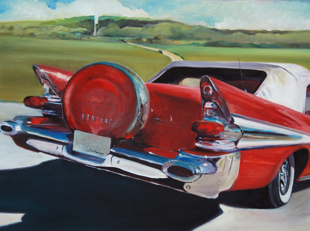 1950's red Pontiac Wisconsin Landscape painting by Francene Christianson